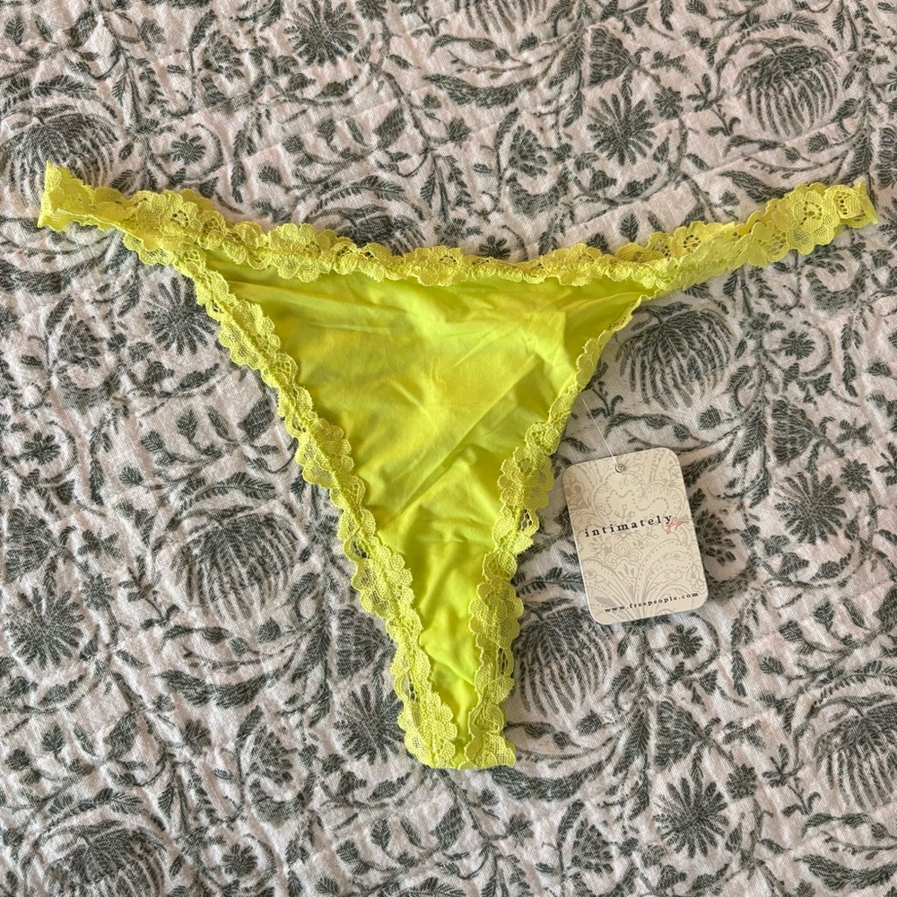 Intimately Free People Lace Trim Thong - Yellow